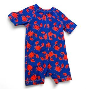 Crab Rash Guard Swimsuit 18-24 months red and blue short sleeve Old Navy